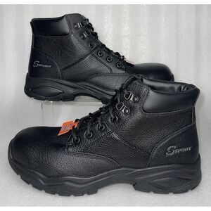 S Sport By Skechers Elton Black Steel Toe Leather Work Boots‎ Men's Size 13 NEW